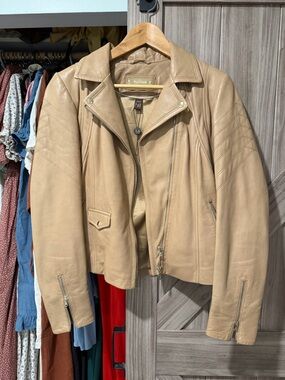 Danier Tan Leather Moto Jacket